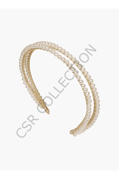 Gold Yıldızlı Çift Sıra Cam Incili Taç
