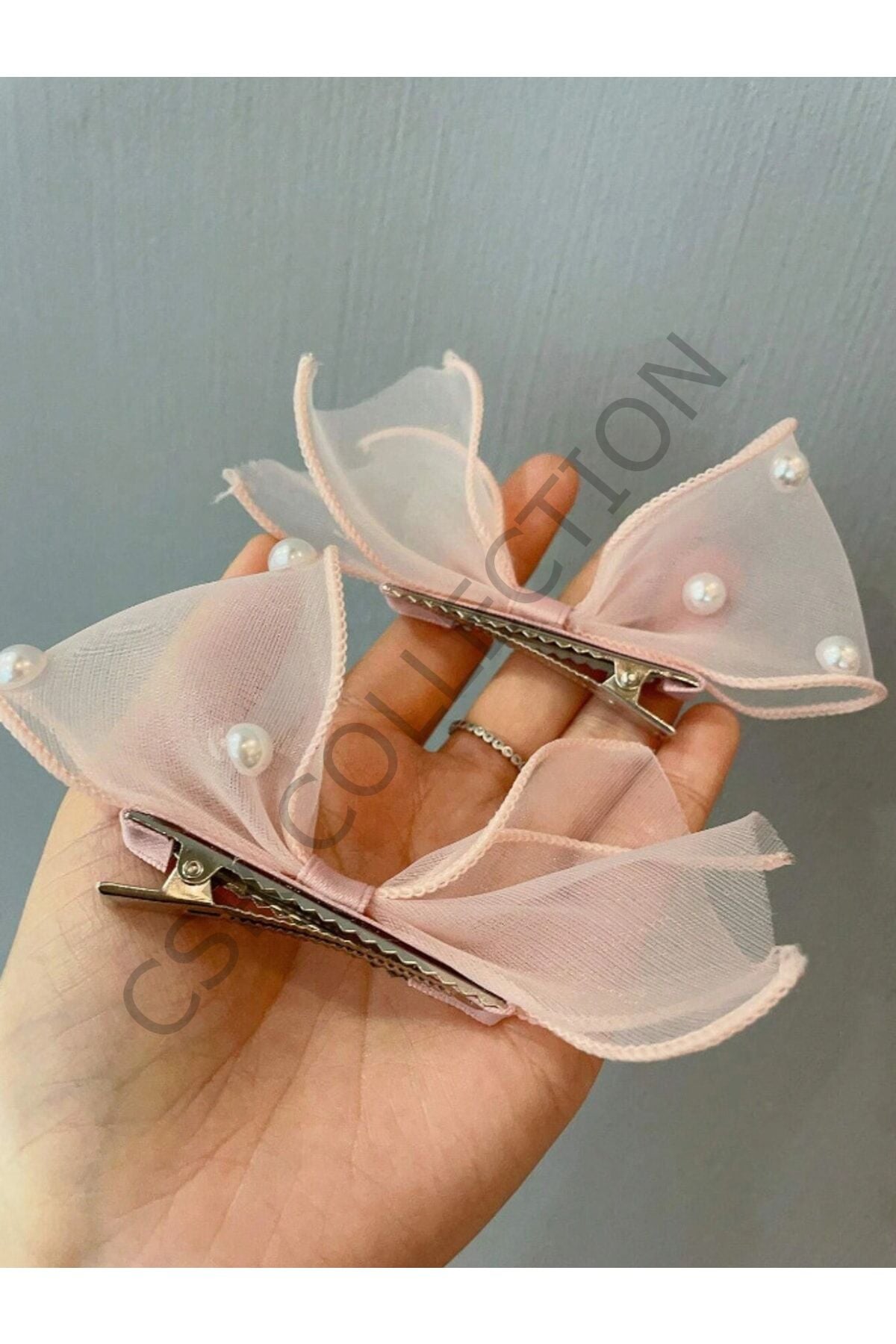 Incili Fiyonk Model Organze Toka pembe - Tek Ebat