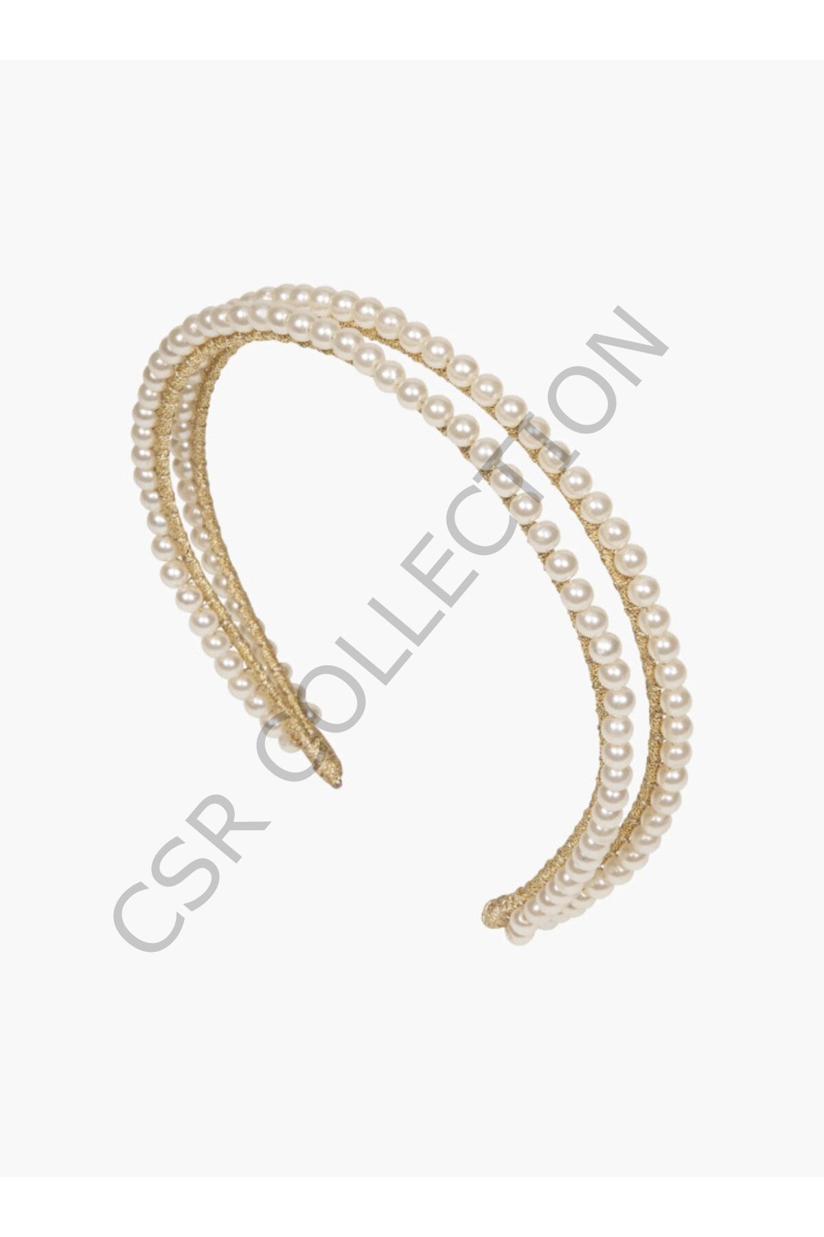 Gold Yıldızlı Çift Sıra Cam Incili Taç ekru - Tek Ebat