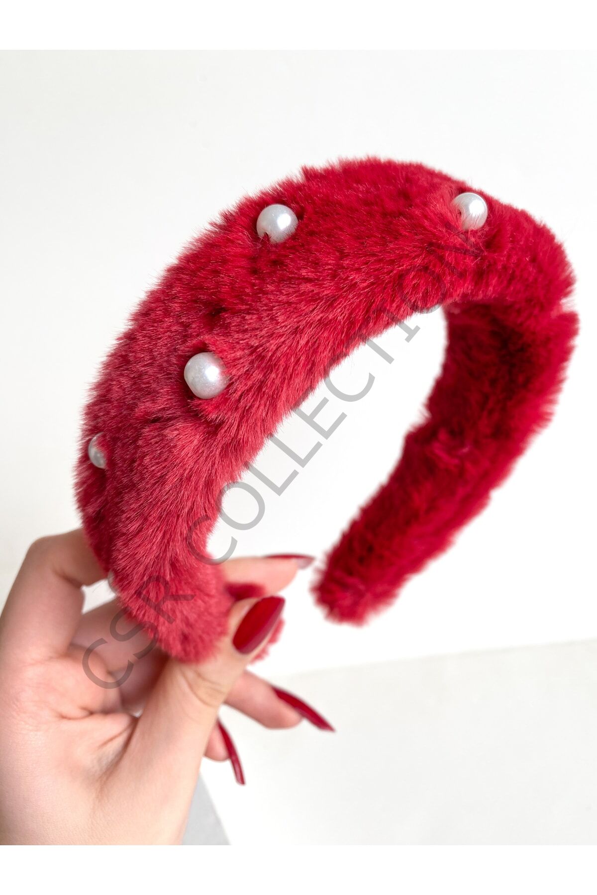 Incili Peluş Taç bordo - Tek Ebat