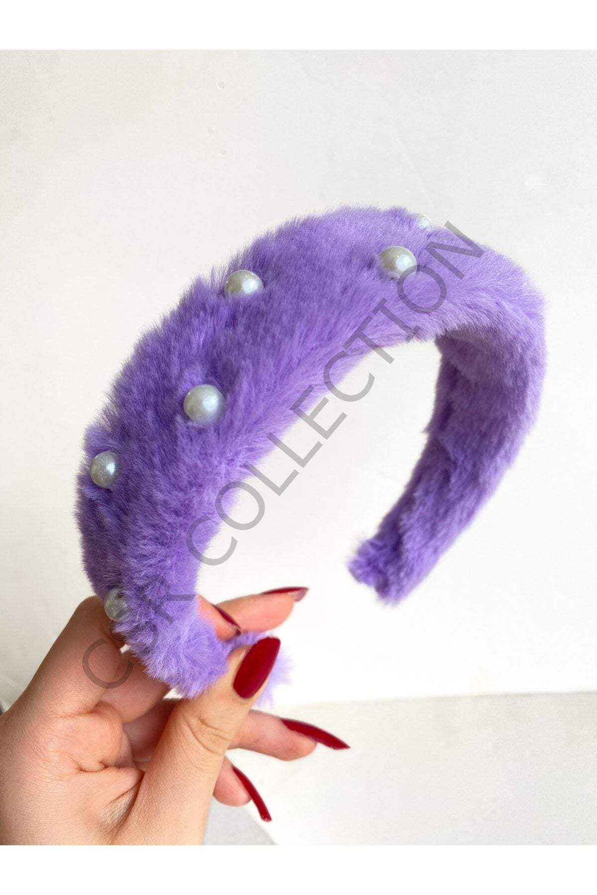 Incili Peluş Taç lila - Tek Ebat