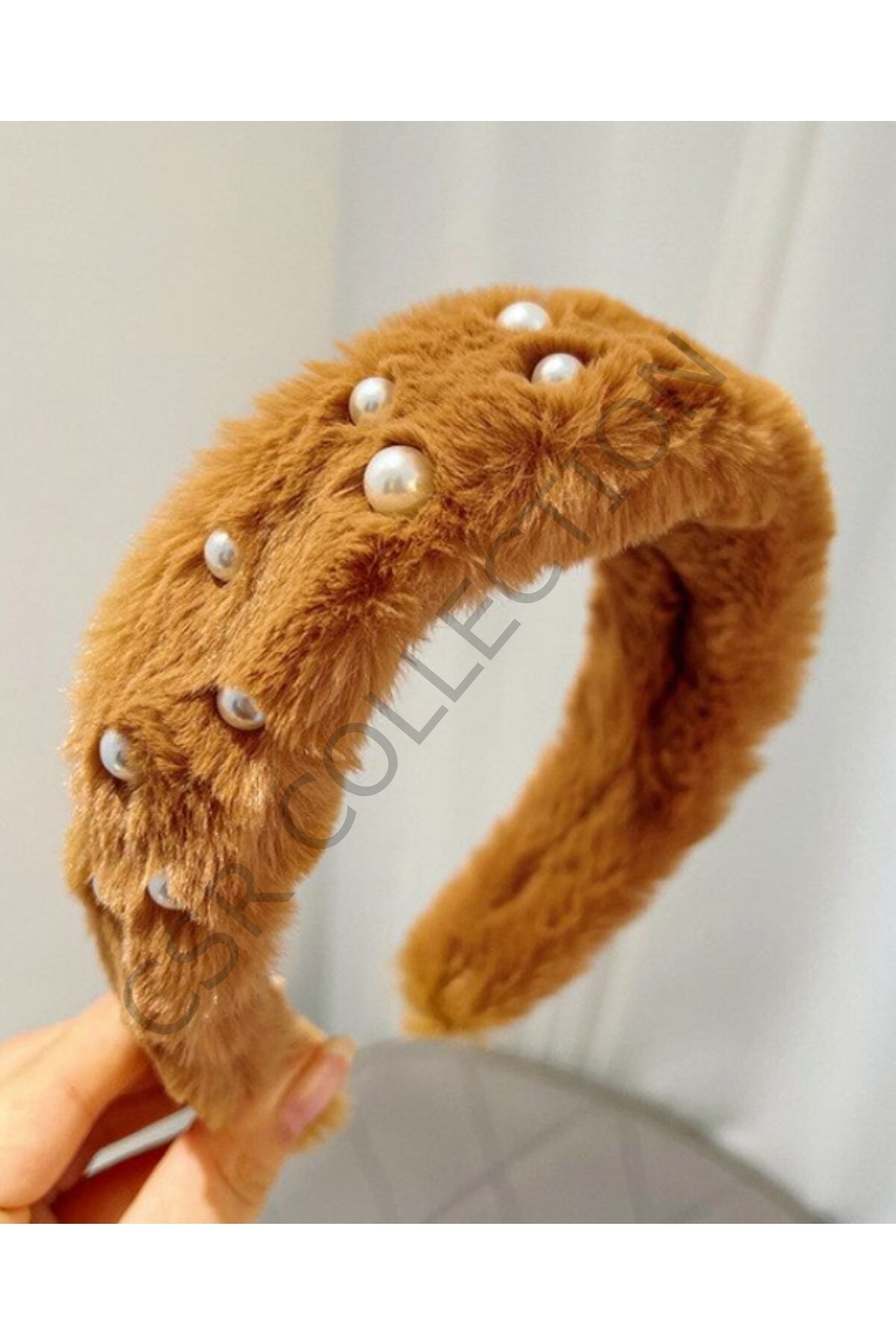 Incili Peluş Taç kahve - Tek Ebat