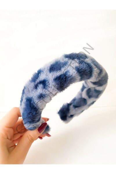 Leopar Desen Peluş Taç BUZ MAVİ - Tek Ebat
