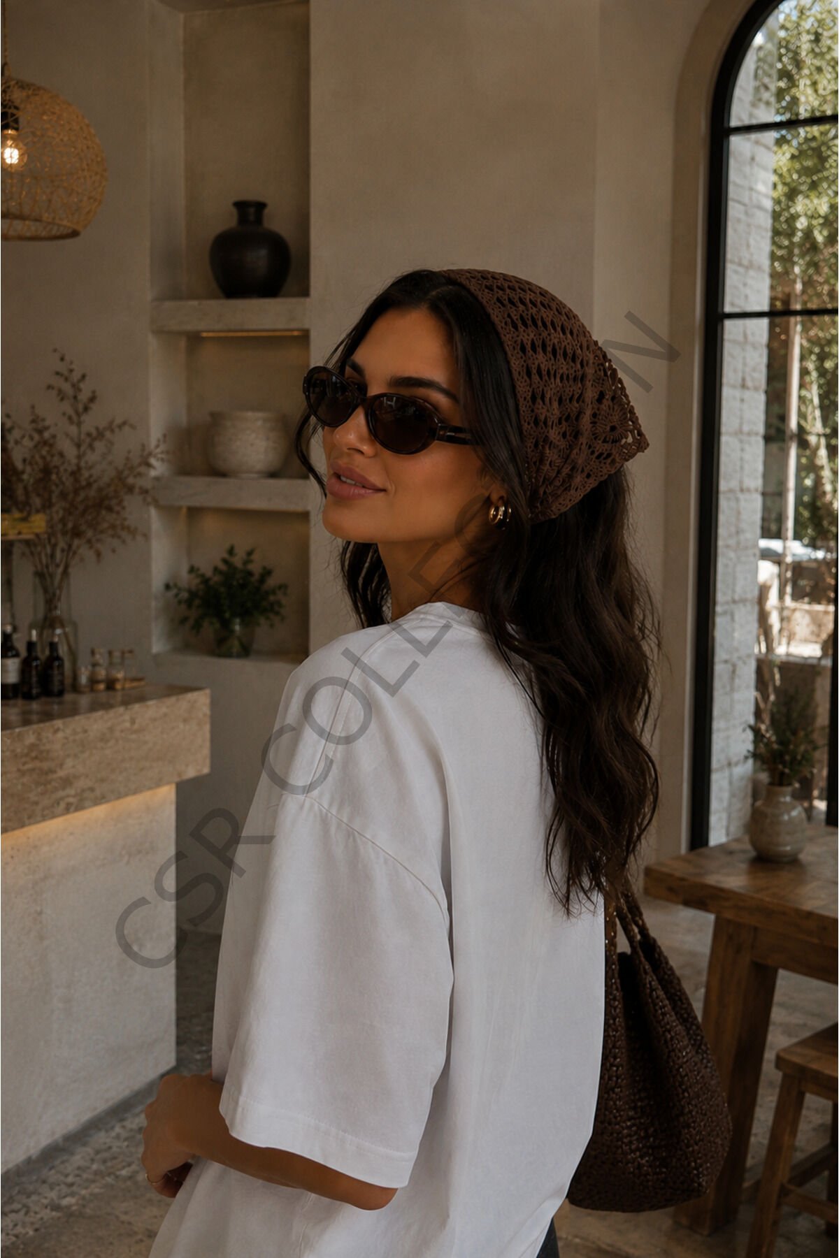 El Yapımı File Örgü Bandana – Çok Amaçlı Bel Şalı / Bohem Crochet / Yazlık Aksesuar (145x35x35) Kahverengi - Tek Ebat