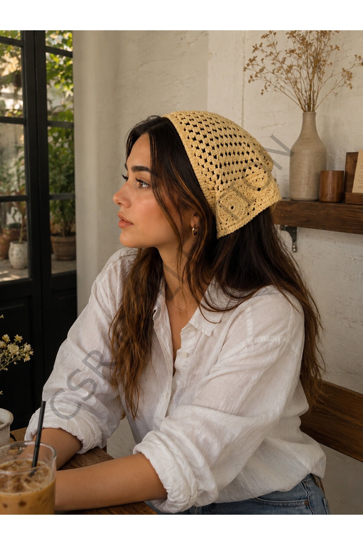 El Yapımı File Örgü Bandana – Çok Amaçlı Bel Şalı / Bohem Crochet / Yazlık Aksesuar (145x35x35) Sarı - Tek Ebat