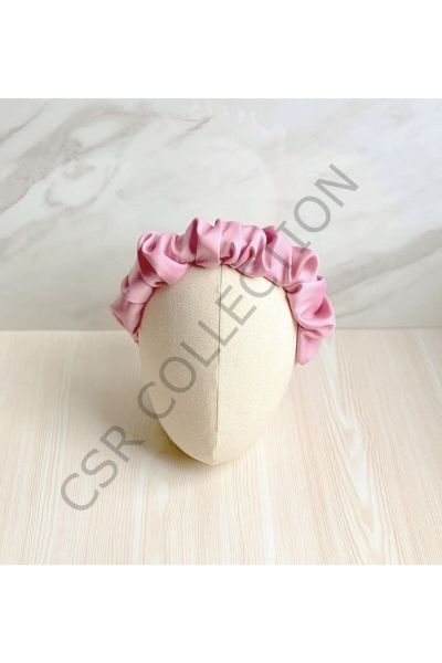 Pembe Saten Lastikli Bebek Bandanası