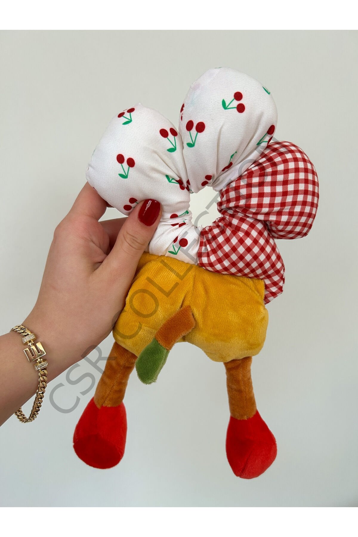 Peluş figürlü papatya puf toka Çok Renkli