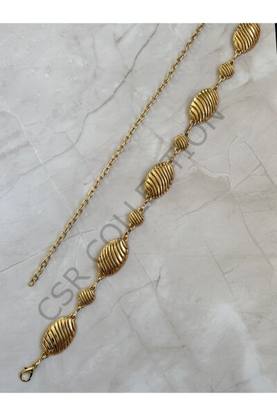 Dalga Desenli Oval Plakalı Elbise & Pantolon & Etek Zincir Kemer gold dalga desen - 110 CM
