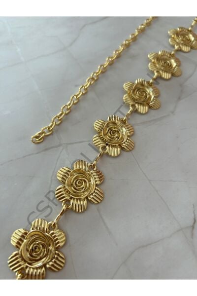 Gül figürlü Vücut & Bel & Elbise & Pantolon & Etek Zincir Kemeri gold - 110 CM