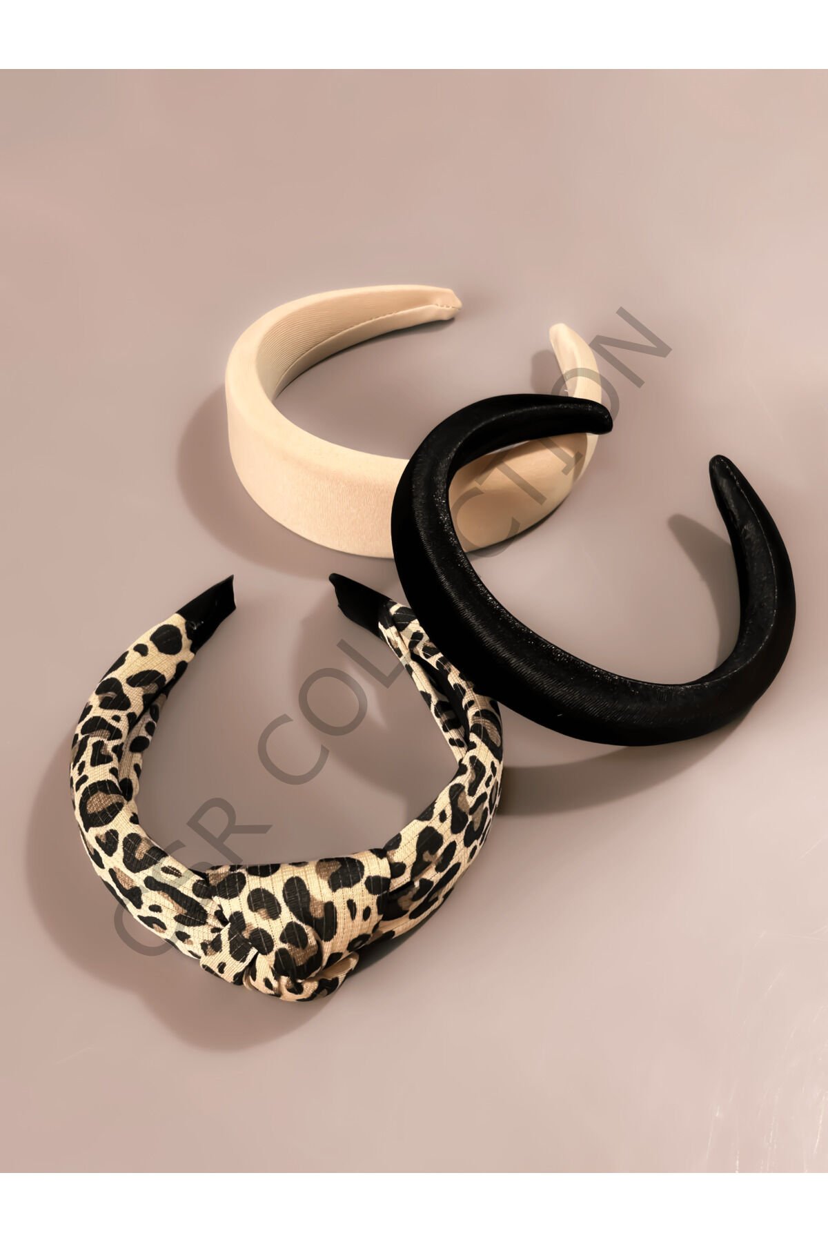 3lü karışık model taç seti bej-leopar-siyah