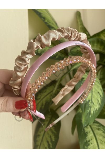 3lü saten ve kristal taşlı taç seti