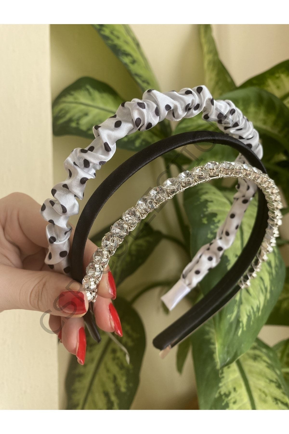 3lü saten ve kristal taşlı taç seti