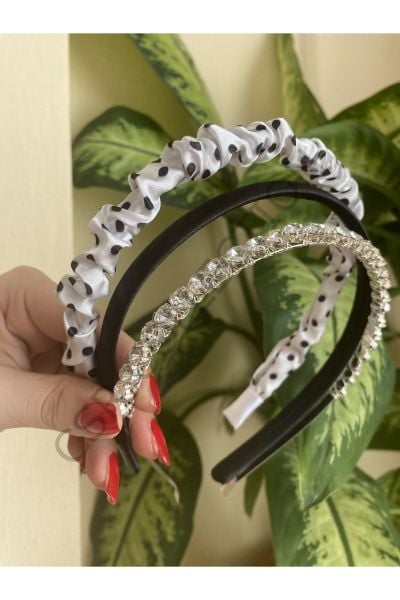 3lü saten ve kristal taşlı taç seti