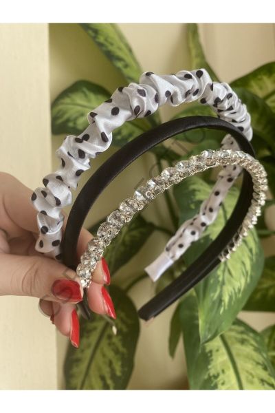 3lü saten ve kristal taşlı taç seti