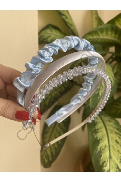 3lü saten ve kristal taşlı taç seti