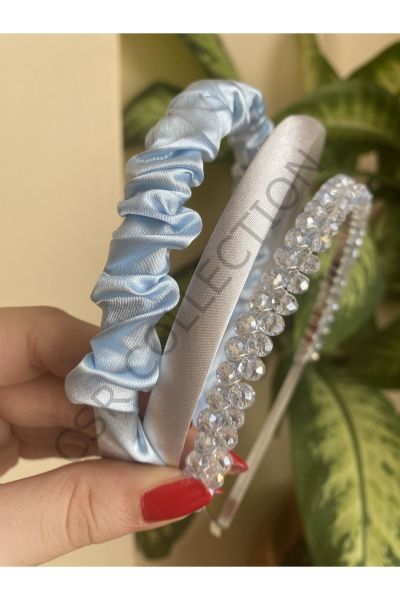 3lü saten ve kristal taşlı taç seti