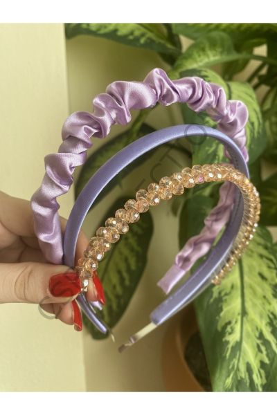 3lü saten ve kristal taşlı taç seti