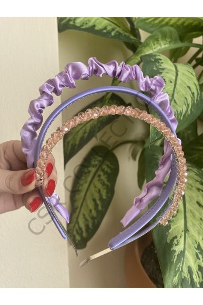 3lü saten ve kristal taşlı taç seti