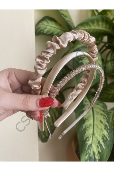 3lü saten ve kristal taşlı taç seti