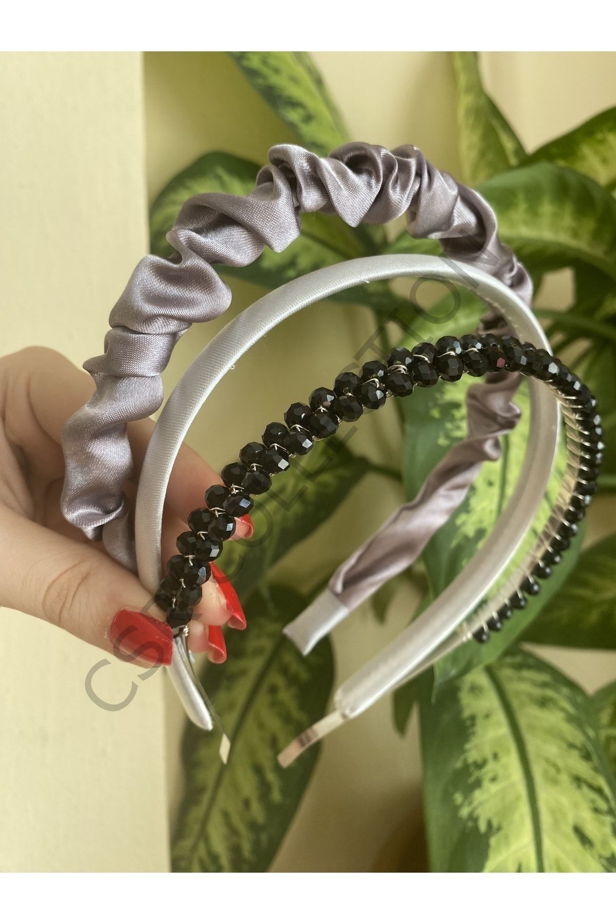 3lü saten ve kristal taşlı taç seti