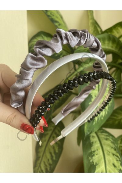3lü saten ve kristal taşlı taç seti