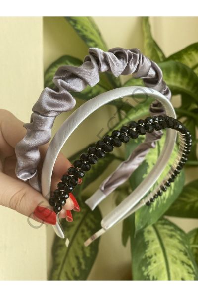 3lü saten ve kristal taşlı taç seti