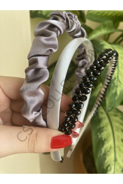3lü saten ve kristal taşlı taç seti