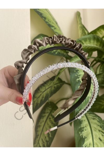 3lü saten ve kristal taşlı taç seti