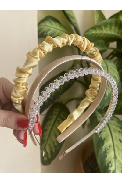 3lü saten ve kristal taşlı taç seti