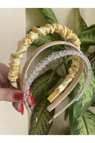 3lü saten ve kristal taşlı taç seti