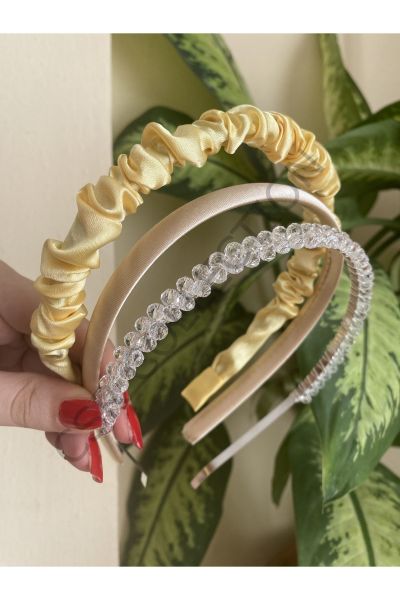 3lü saten ve kristal taşlı taç seti