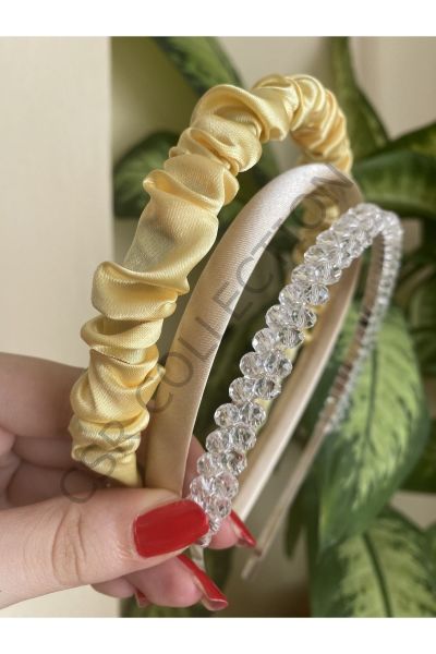 3lü saten ve kristal taşlı taç seti