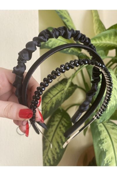 3lü saten ve kristal taşlı taç seti