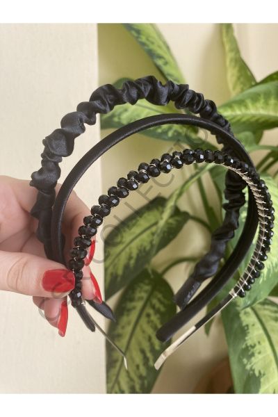 3lü saten ve kristal taşlı taç seti