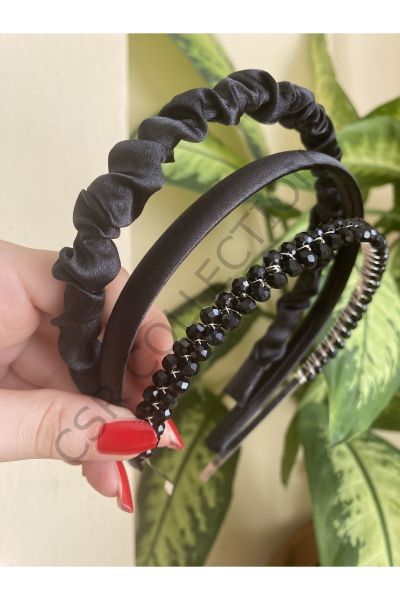 3lü saten ve kristal taşlı taç seti