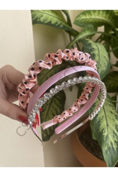 3lü saten ve kristal taşlı taç seti