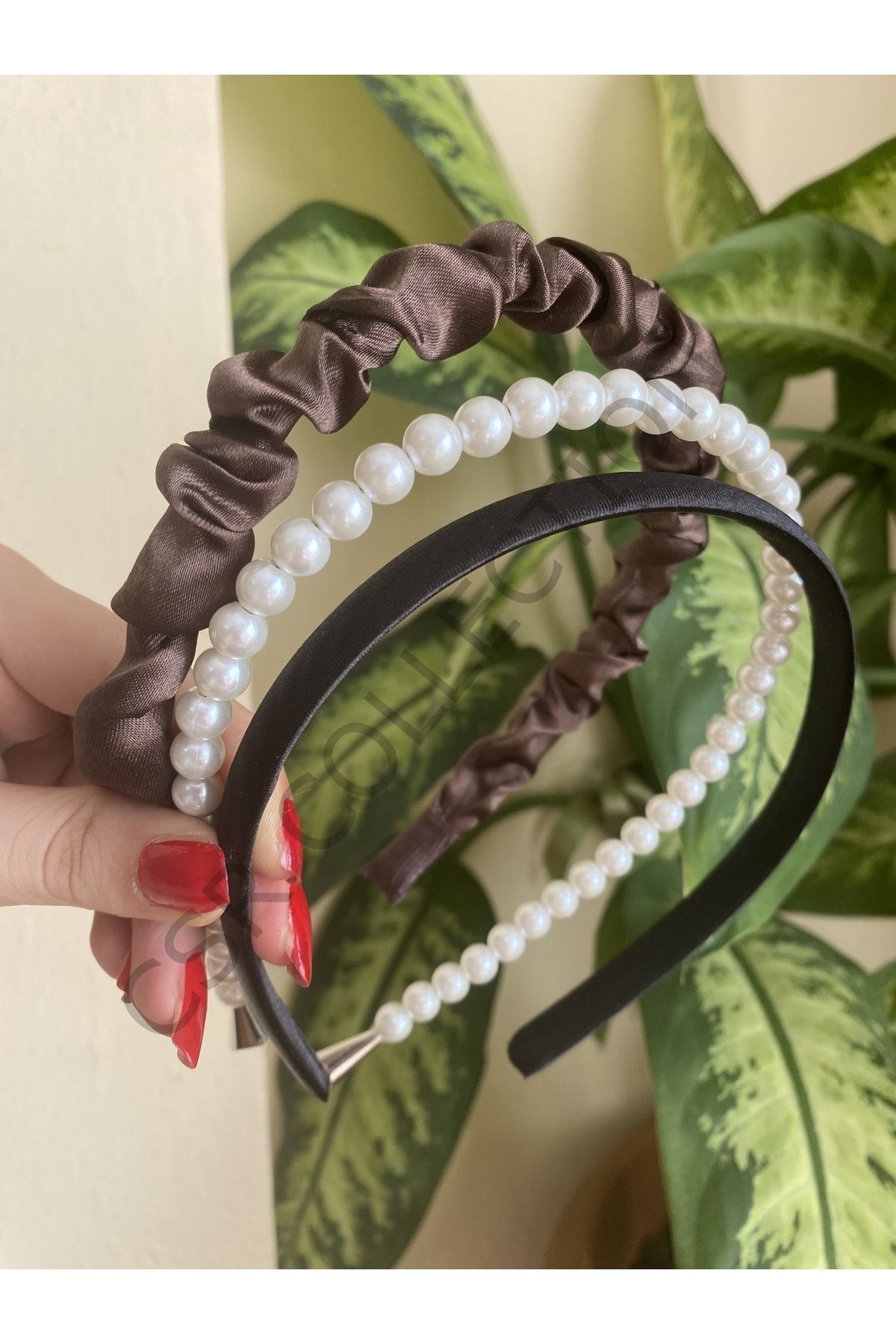 3lü saten ve kristal taşlı taç seti