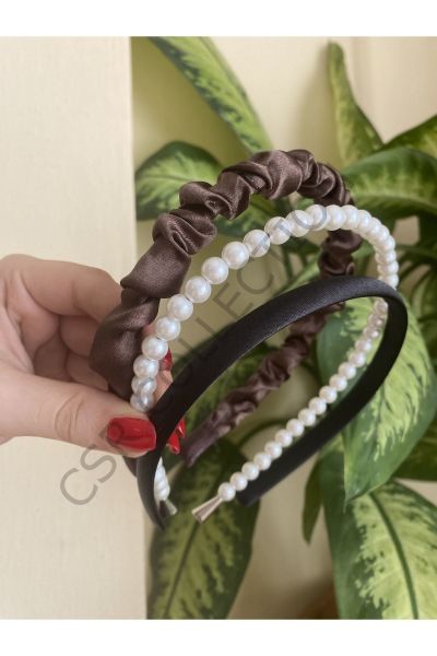 3lü saten ve kristal taşlı taç seti