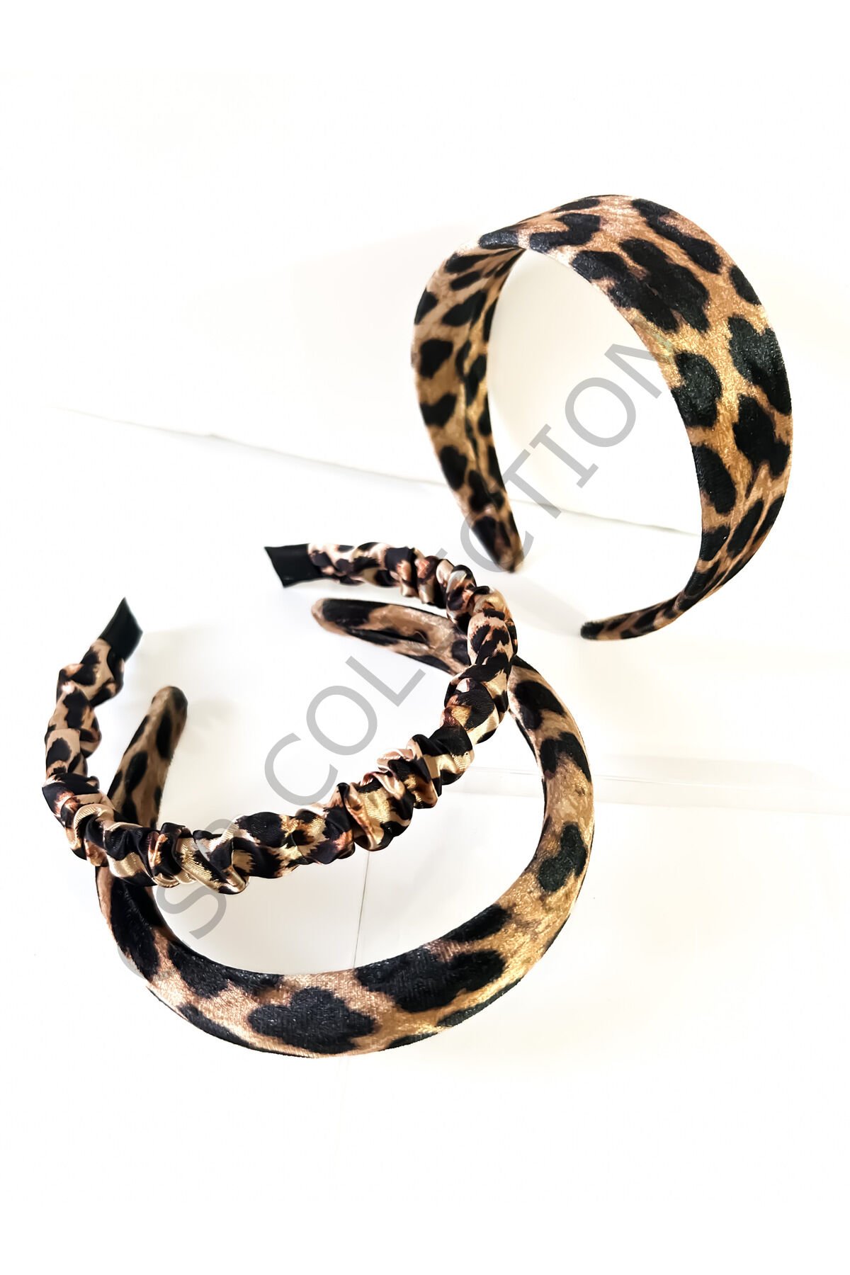 3lü leopar kadife ve saten taç seti leopar