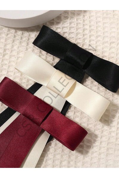 3 adet saten fiyonk toka krem-siyah-bordo - Tek Ebat