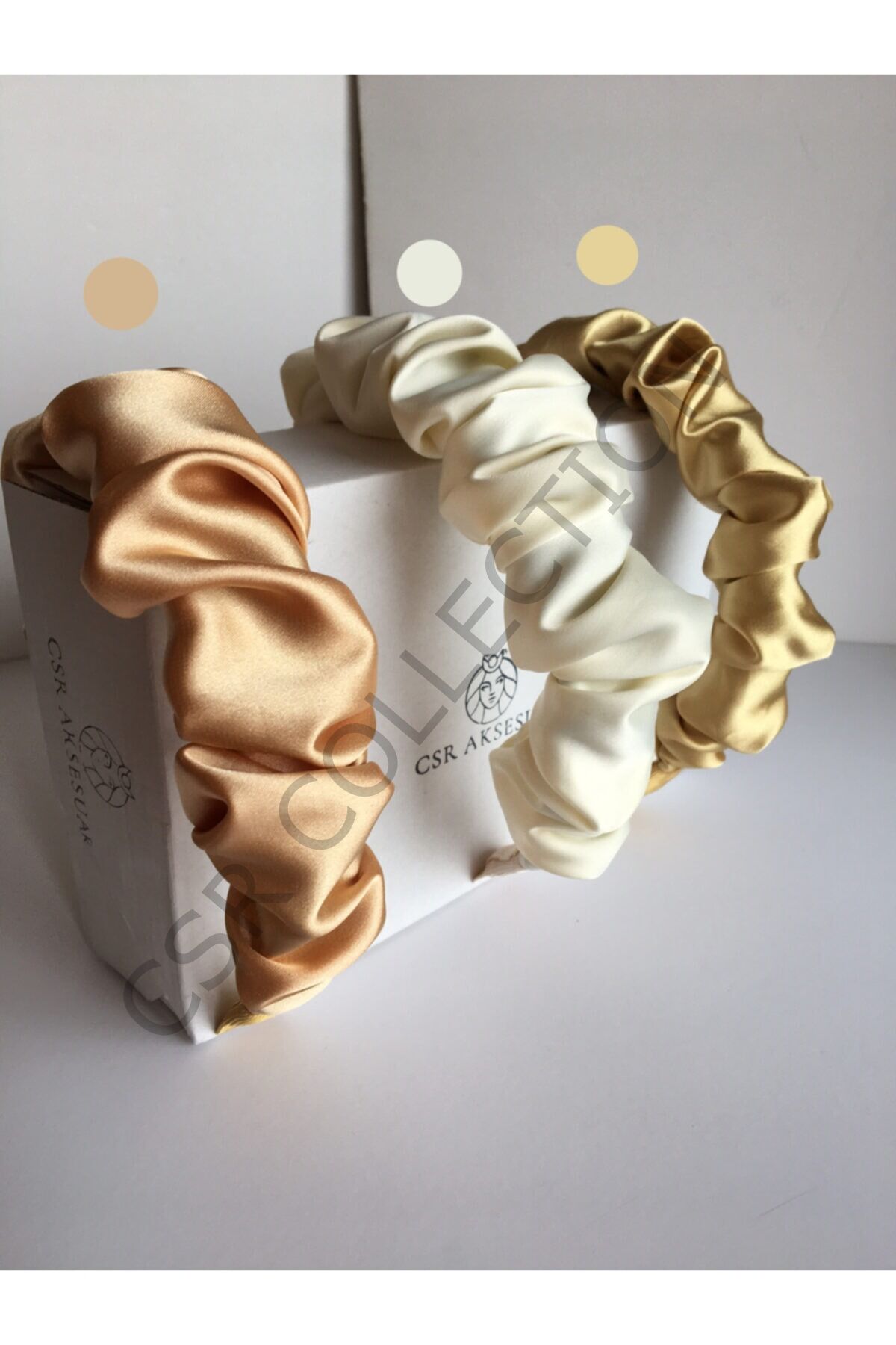 3lü Nude Saten Taç kavuniçi/ekru/gold - Tek Ebat