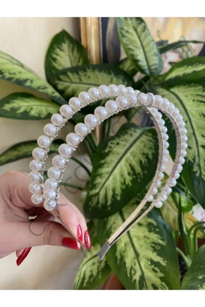 İncili ve Kristal Çift Sıralı Taç