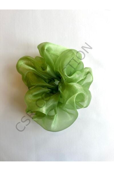 Organze Büyük Scrunchie Toka – Hacimli Tül Saç Tokası Yeşil