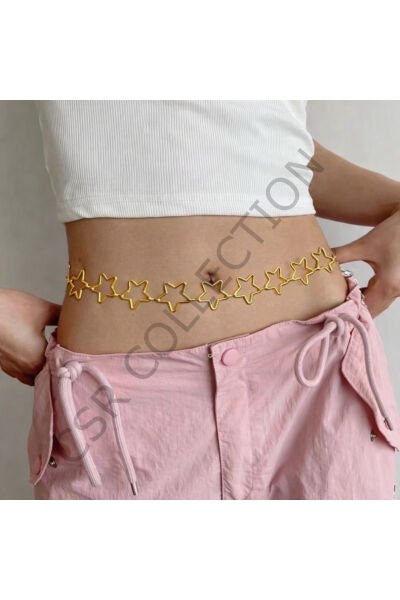 Yıldız Detaylı Vücut & Bel & Elbise & Pantolon & Etek Zincir Kemeri