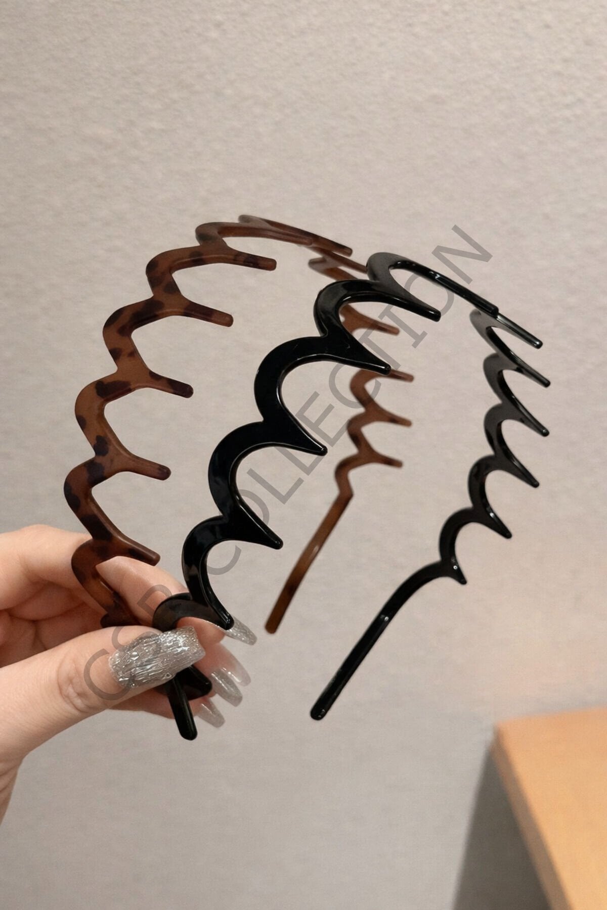 2 Adet Zigzag Dişli Hacim Veren Saç Tacı (KAHVE LEOPAR - SİYAH)