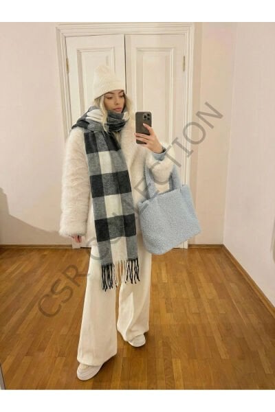 Puffy Renk Bloklu Atkı / Şal / Omuz Şalı