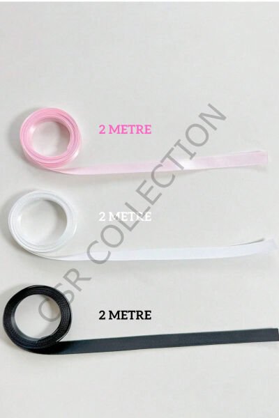 6 metre 3 renk saten kurdele ( 1 cm genişlik) siyah*pembe*beyaz