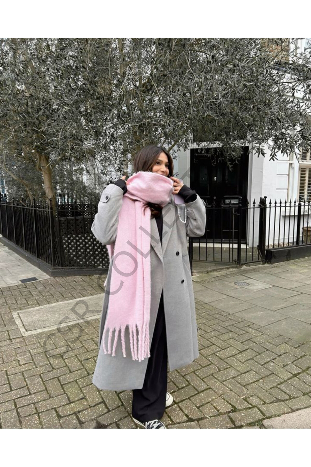 Puffy Pembe Atkı Şal Omuz Şalı