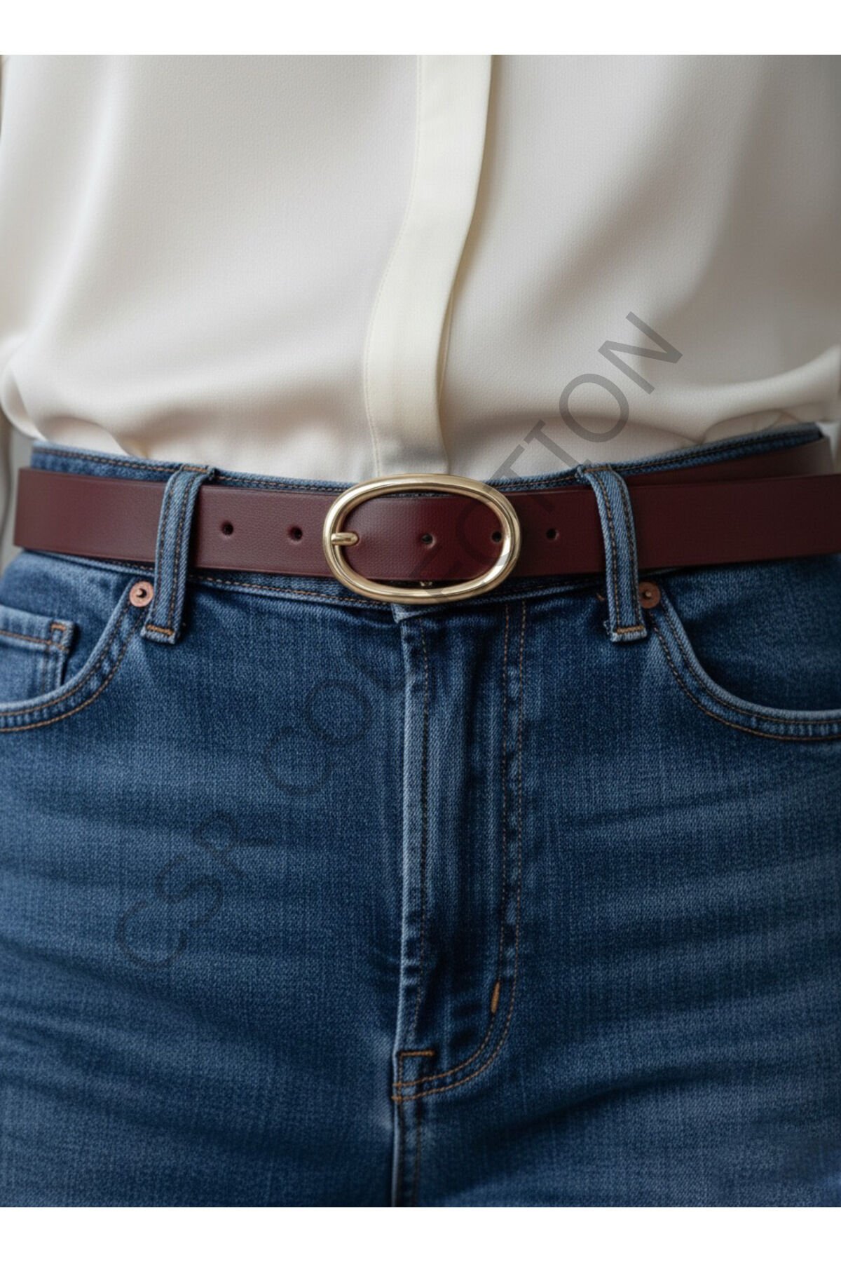 Bordo Oval Tokalı Kadın Pantolon Kemeri, Ceket Kemeri, Elbise Kemeri, Gömlek Kemeri