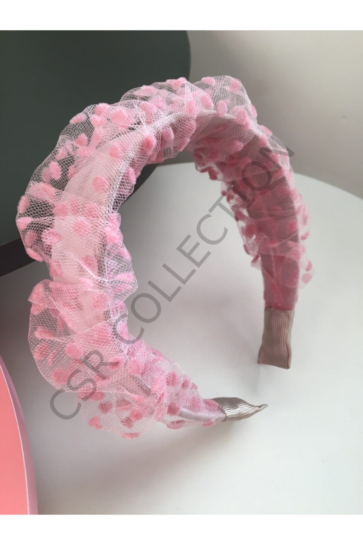 Pembe Tül Puantiyeli Taç